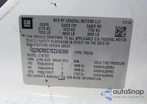 2014 Chevrolet Silverado 1500 1Lt from USA, damaged, VIN 1GCRCREC7EZ242986